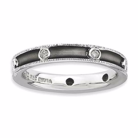 QSK650-6 Stackable Expressions Sterling Silver Stackable Expressions Polished Diamond Antiqued Ring