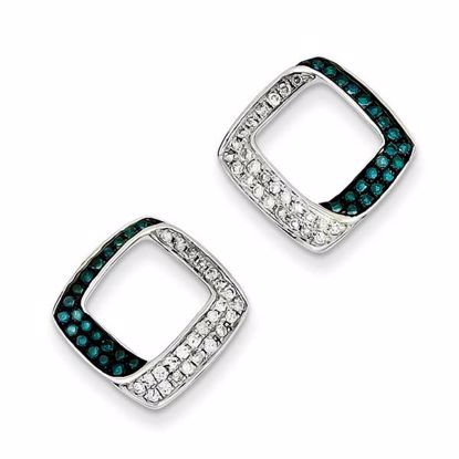 QE10768 White Night Sterling Silver White & Blue Diamond Square Post Earrings