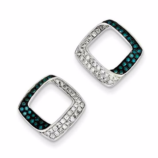QE10768 White Night Sterling Silver White & Blue Diamond Square Post Earrings