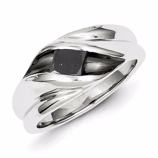 QR5494-9 Closeouts Sterling Silver & Black Rhodium and Black Diamond Mens Ring