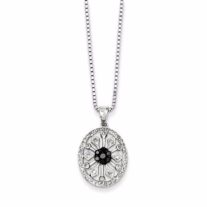 QP3770 White Night Sterling Silver Rhodium Plated Black & White Diamond Oval Pendant