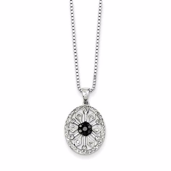 QP3770 White Night Sterling Silver Rhodium Plated Black & White Diamond Oval Pendant