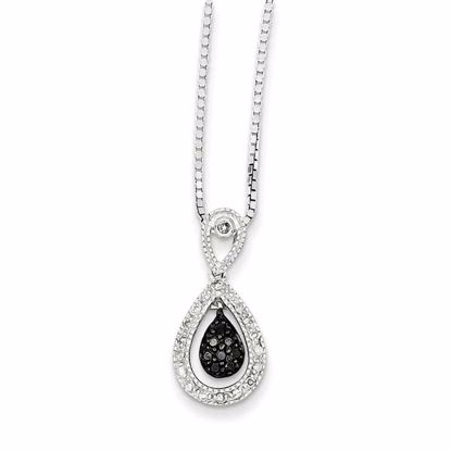 QP3777 White Night Sterling Silver Rhodium Plated Black/White Diamond Teardrop Pendant