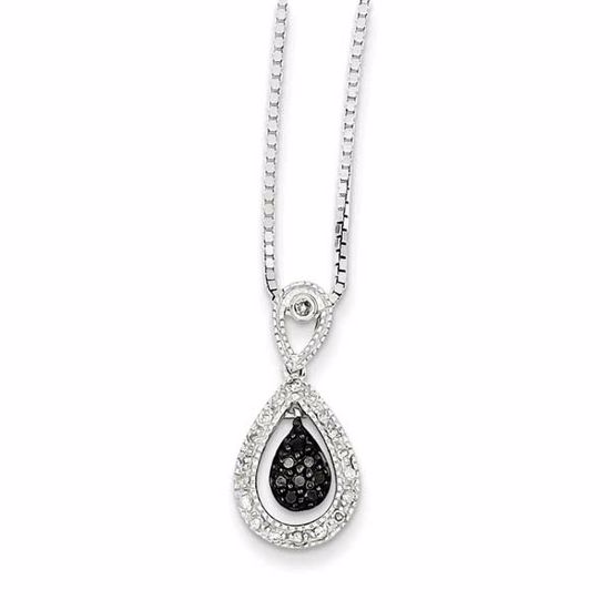 QP3777 White Night Sterling Silver Rhodium Plated Black/White Diamond Teardrop Pendant