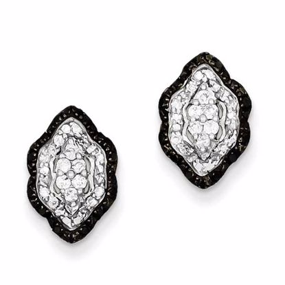 QE10898 Closeouts Sterling Silver White & Black Cluster Diamond Post Earrings