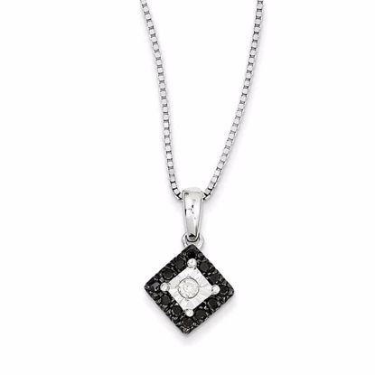 QP2311 Closeouts Sterling Silver Black and White Diamond Square Pendant Necklace