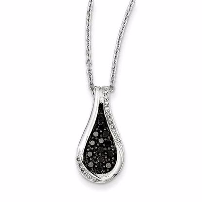QP3840 White Night Sterling Silver Black & White Diamond Teardrop Pendant