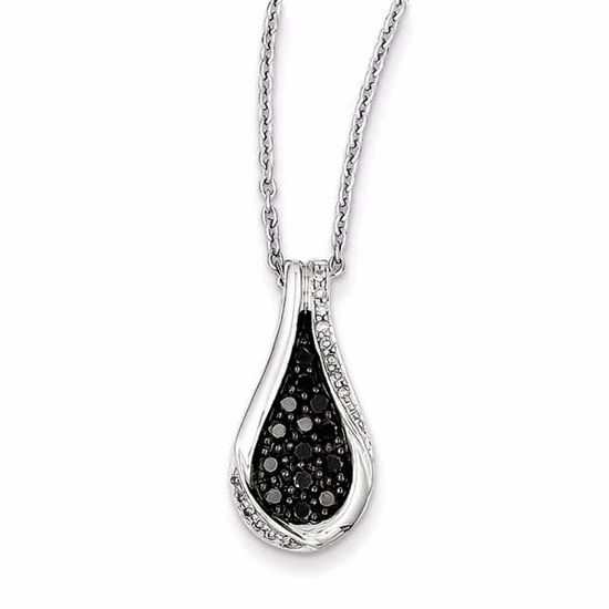 QP3840 White Night Sterling Silver Black & White Diamond Teardrop Pendant