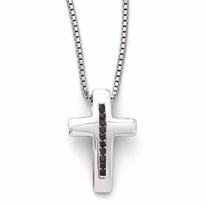 QW282-18 White Ice SS White Ice .01ct. Black Diamond Cross Necklace