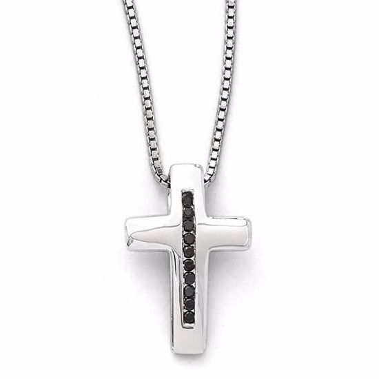 QW282-18 White Ice SS White Ice .01ct. Black Diamond Cross Necklace