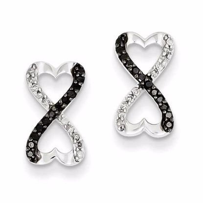 QE10825 White Night Sterling Silver Black & White Diamond Connected Heart Post Earrings