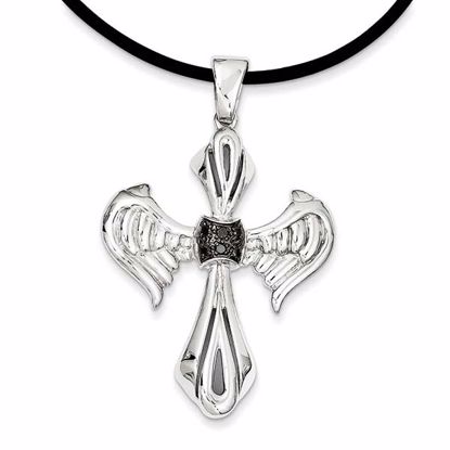 QP3855 White Night Sterling Silver Black Diamond Black Rhodium-plated Cross & Wings Pendant