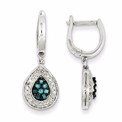 QE10740 Closeouts Sterling Silver White & Blue Cluster Diamond Hinged Earrings