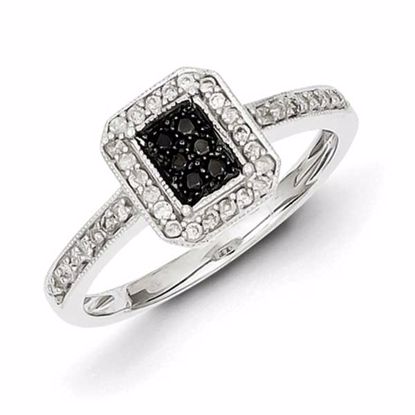 QR5410-7 Closeouts Sterling Silver Black & White Diamond Square Ring