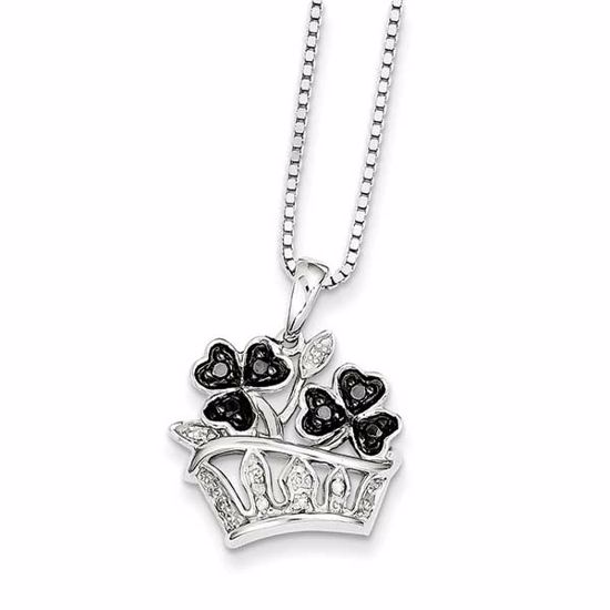 QP3816 Celtic Sterling Silver White & Black Diamond Clovers Pendant
