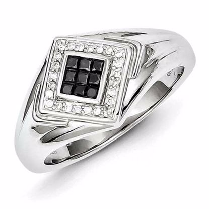 QR5470-9 Closeouts Sterling Silver Black and White Diamond Men's Ring
