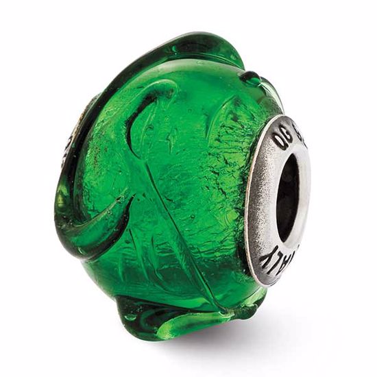 QRS2586 Reflection Beads Sterling Silver Reflections Italian Green w/Textured Lines Glass Bead