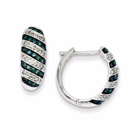 QE10725 Closeouts Sterling Silver Blue Diamond Leverback Hoop Earrings