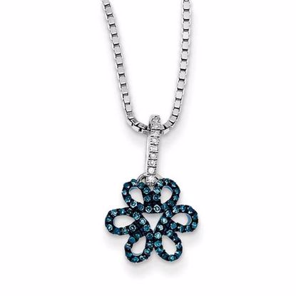 QP3703 Closeouts Sterling Silver Blue and White Diamond Flower Pendant