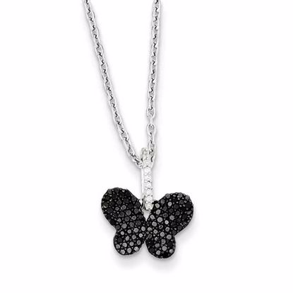 QP3828 White Night Sterling Silver Black and White Diamond Butterfly Pendant