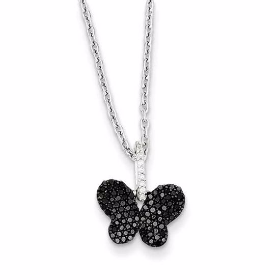 QP3828 White Night Sterling Silver Black and White Diamond Butterfly Pendant