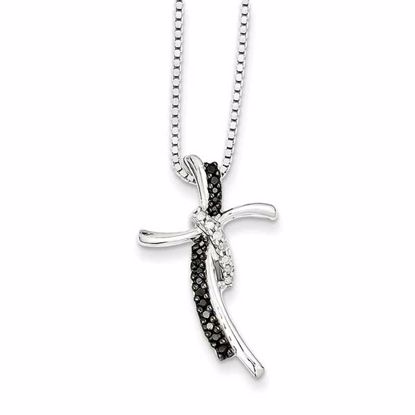 QP2313 White Night Sterling Silver Black and White Diamond Cross Pendant
