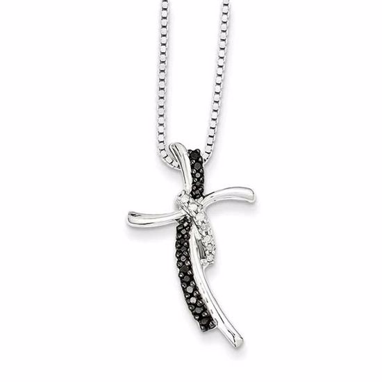 QP2313 White Night Sterling Silver Black and White Diamond Cross Pendant