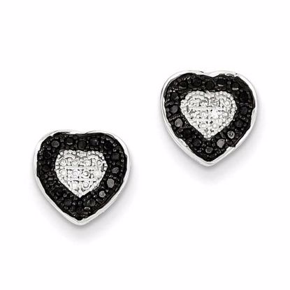 QE7871 White Night Sterling Silver Black & White Diamond Heart Earrings