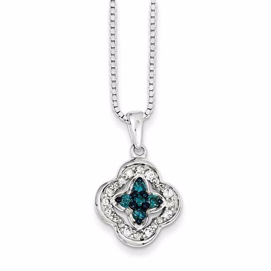 QP3710 Closeouts Sterling Silver White & Blue Diamond Pendant