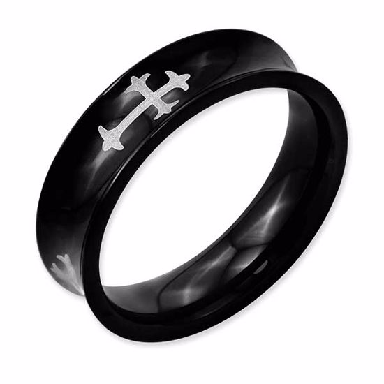 SR55-7.5 Chisel Stainless Steel Concave Crosses & Black IP-plated 6mm Band
