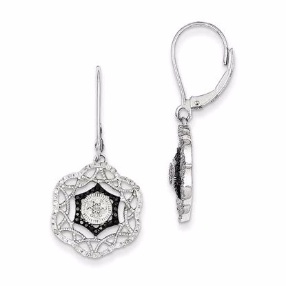 QE10892 Closeouts Sterling Silver Rhodium Plated Black & White Dia. Earrings