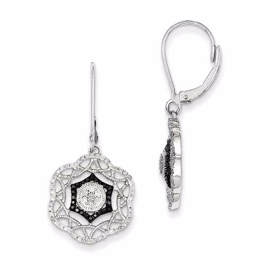 QE10892 Closeouts Sterling Silver Rhodium Plated Black & White Dia. Earrings