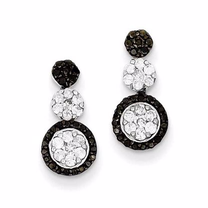 QE10840 Closeouts Sterling Silver Black & White Diamond Circle Earrings