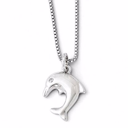 QW280-18 White Ice SS White Ice .02ct. Diamond Dolphin Necklace