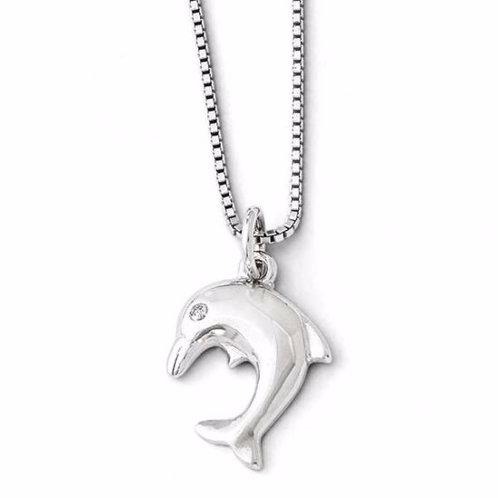 QW280-18 White Ice SS White Ice .02ct. Diamond Dolphin Necklace