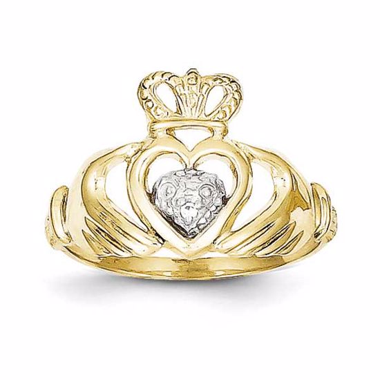 10C1270 Celtic 10k & Rhodium Claddagh Ring
