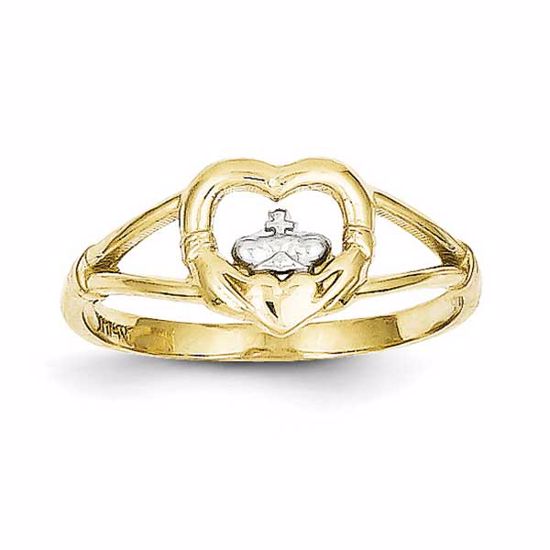 10C1272 Celtic 10k & Rhodium Ladies Claddagh Ring