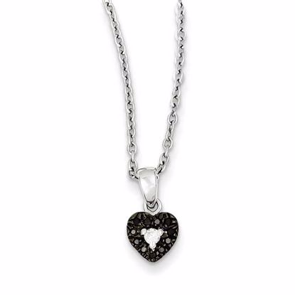 QP2289 White Night Sterling Silver Black and White Diamond Heart Pendant Necklace