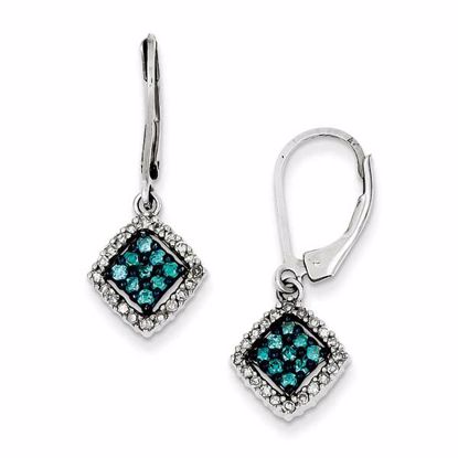 QE10769 White Night Sterling Silver White & Blue Diamond Leverback Earrings
