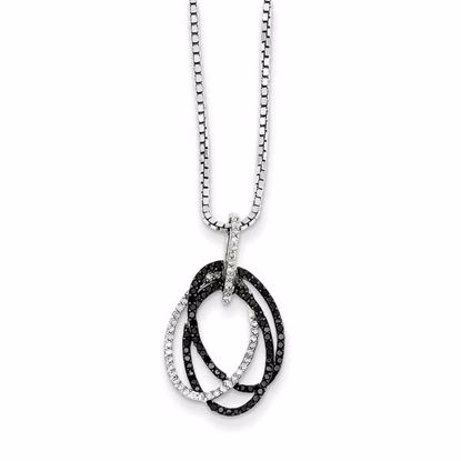 QP3775 White Night Sterling Silver Black and White Diamond Triple Oval Pendant