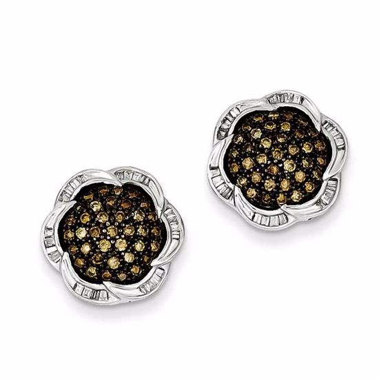 QE10699 White Night Sterling Silver Champagne Diamond Flower Post Earrings