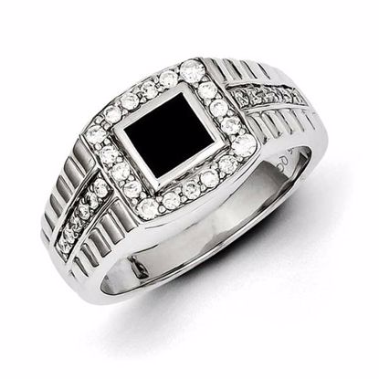 QR5553-10 White Night Sterling Silver Rhodium Plated Diamond & Black Onyx Men's Ring