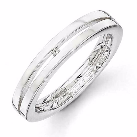 QW224-6 White Ice SS White Ice .01ct. Grooved Diamond Ring