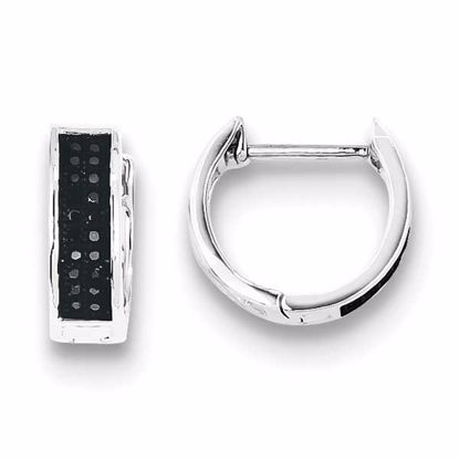QE10921 White Night Sterling Silver Black Diamond Hoop Earrings