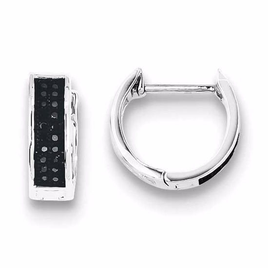 QE10921 White Night Sterling Silver Black Diamond Hoop Earrings