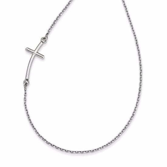 SF2083-19 Sideways Crosses 14k White Gold Large Sideways Curved Cross Necklace