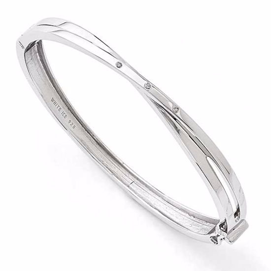 QW166 White Ice SS White Ice .03ct. Diamond Crossover Bangle Bracelet