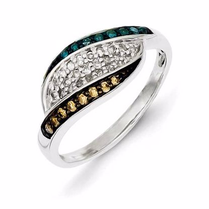 QR5152-8 White Night Sterling Silver White, Champagne & Blue Diamond Antiqued Ring
