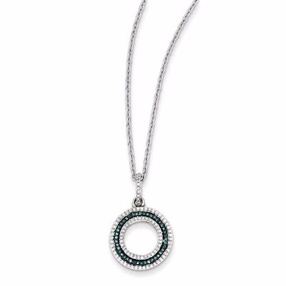 QP3667 White Night Sterling Silver Blue and White Diamond Circle Pendant