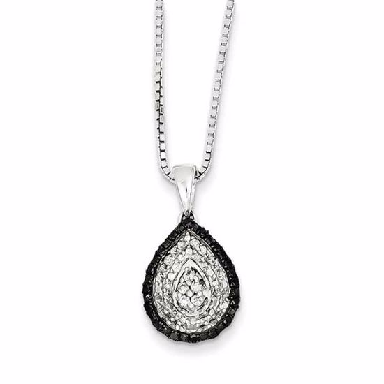 QP3778 White Night Sterling Silver White & Black Cluster Diamond Pendant
